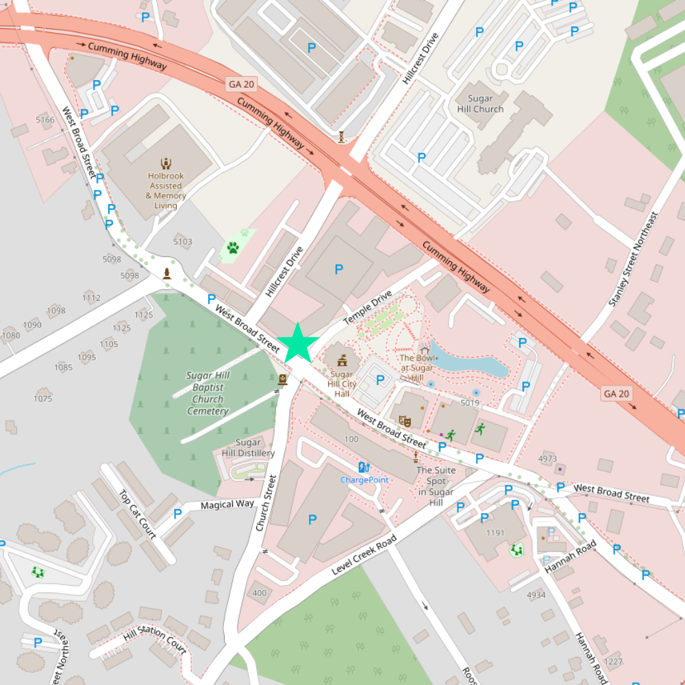 Map showing the location of August Swine BBQ in Sugar Hill, GA